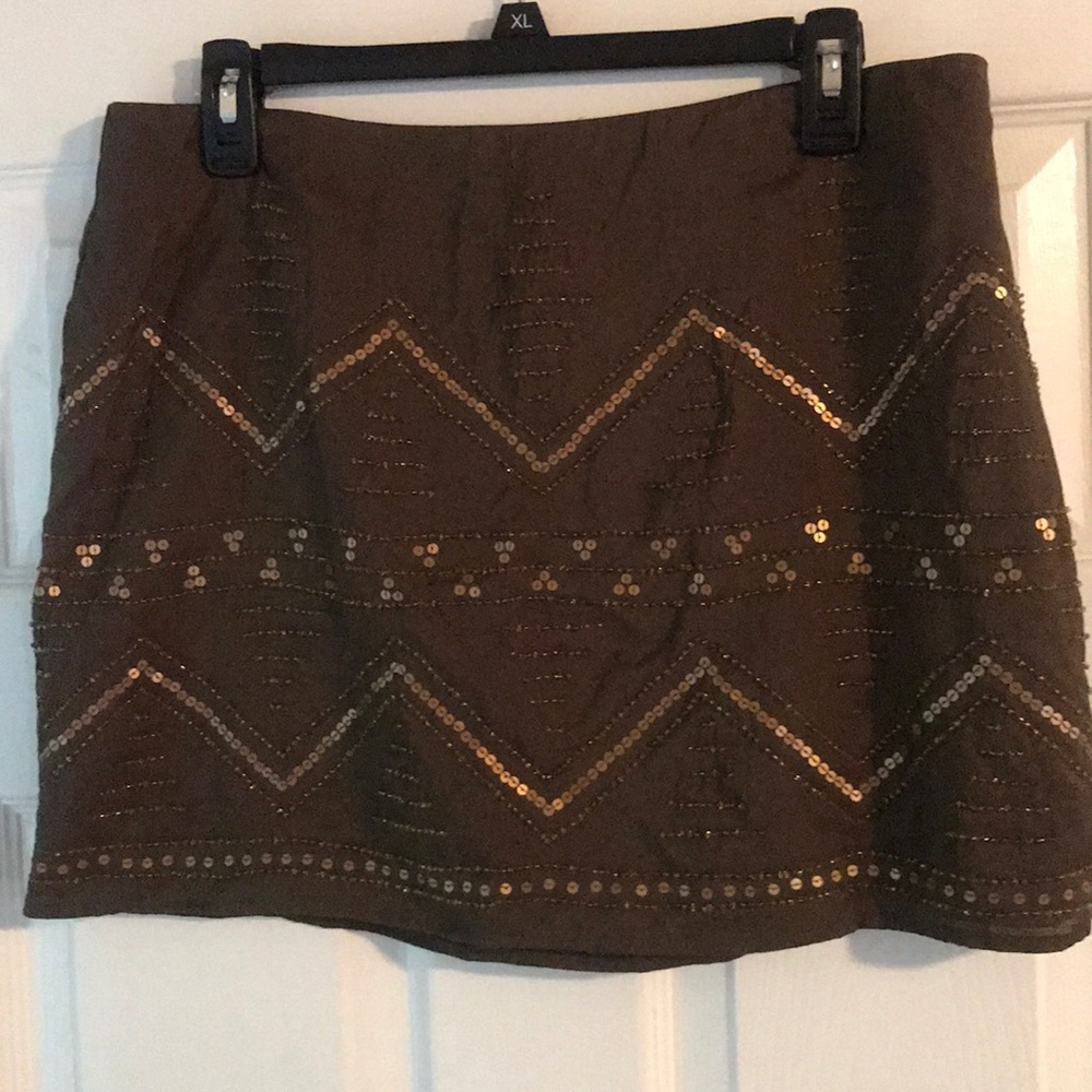 Sequins and beaded khaki green mini skirt. Size 10
